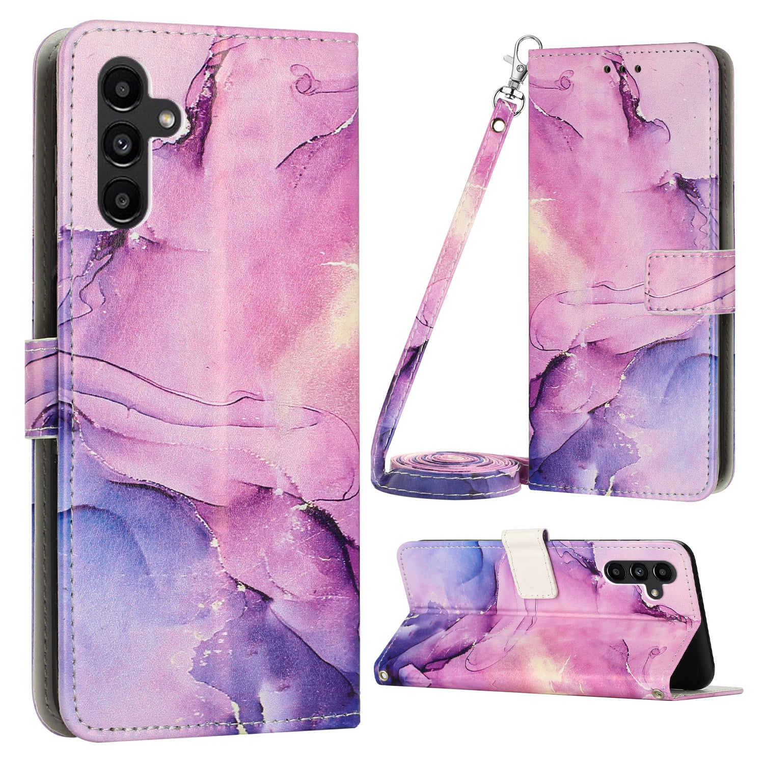 For Samsung Galaxy A34 5G Marble Pattern Phone Cover Stand Wallet Leather Case with Shoulder Strap For Samsung Galaxy A34 5G Marble Pattern Phone Cover Stand Wallet Leather Case with Shoulder Strap